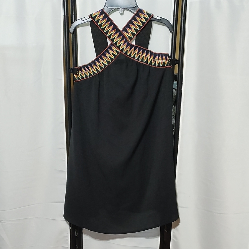 Black Summer Dress with Colorful Zigzag Trim